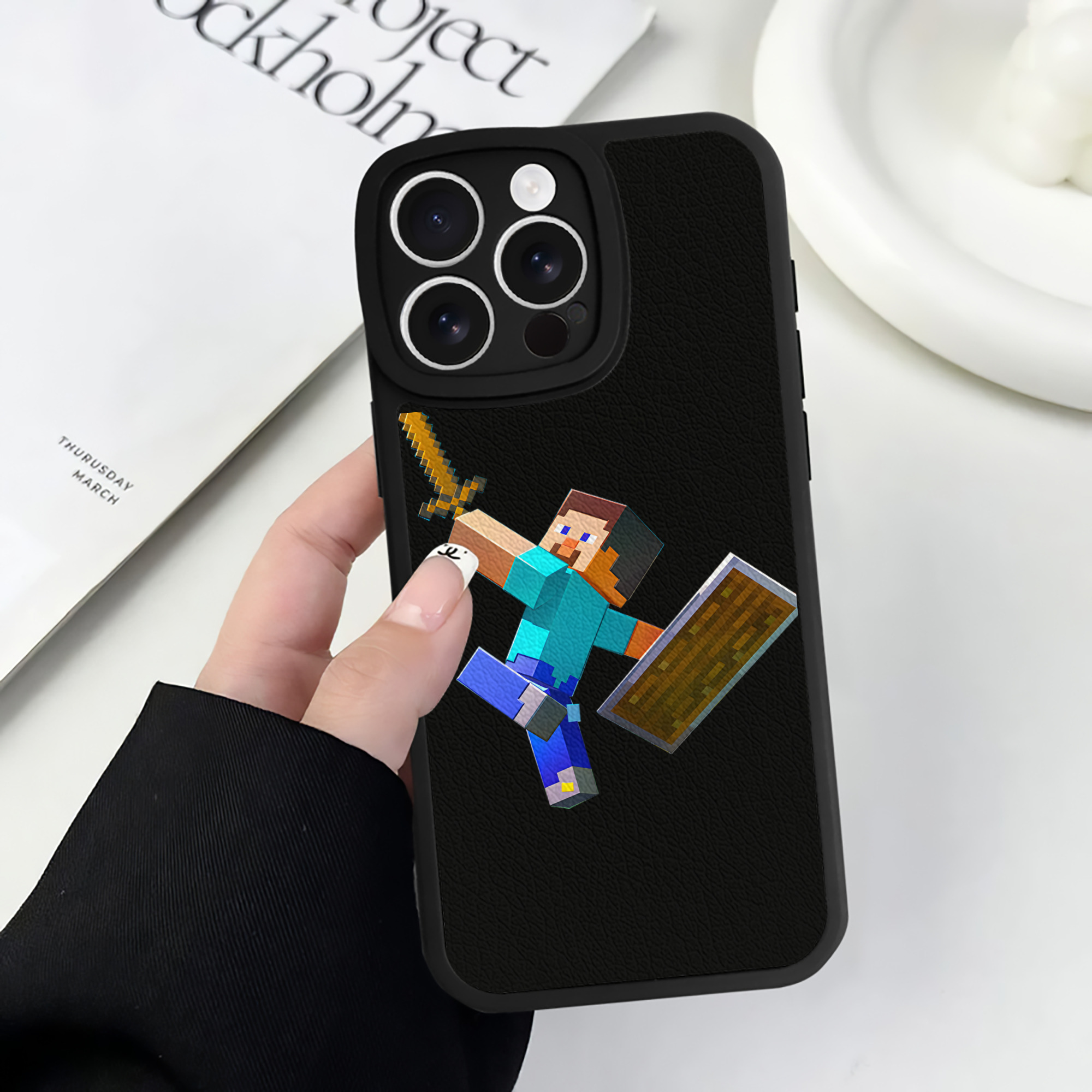 （画像用） マインクラフト ブロックの世界 Minecraft MC Block world 【iPhone 16シリーズ対応】シリコンスマホケース（レザー調） 材質：シリコン
